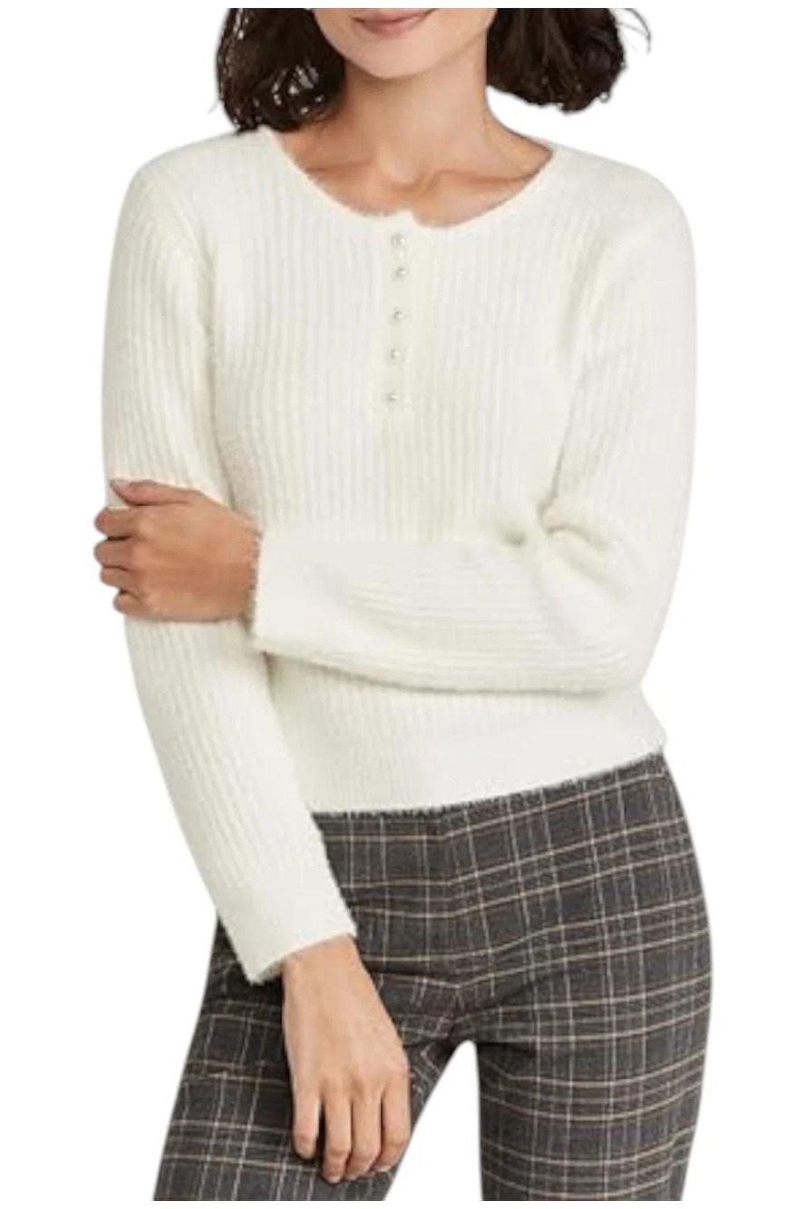 Line & Dot Women's Shelby Sweater Top with Pearl Buttons Ivory - Regular